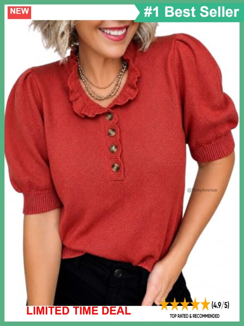 Lightweight Ruffle Collar Puff Sleeve Sweater